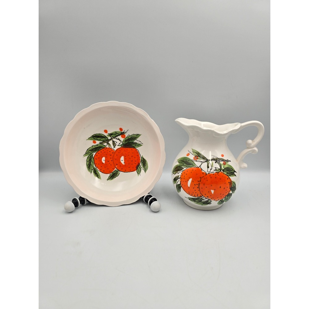 Counterpoint‎ syrup Pitcher drip Bowl Set japan Excellent Hand Painted Oranges,